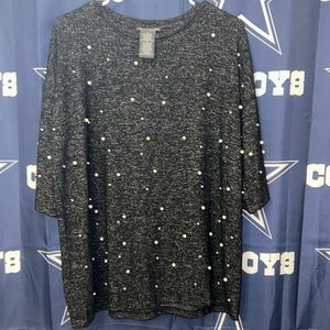 Slightly used lightweight black blouse, covered with pearls. Size S